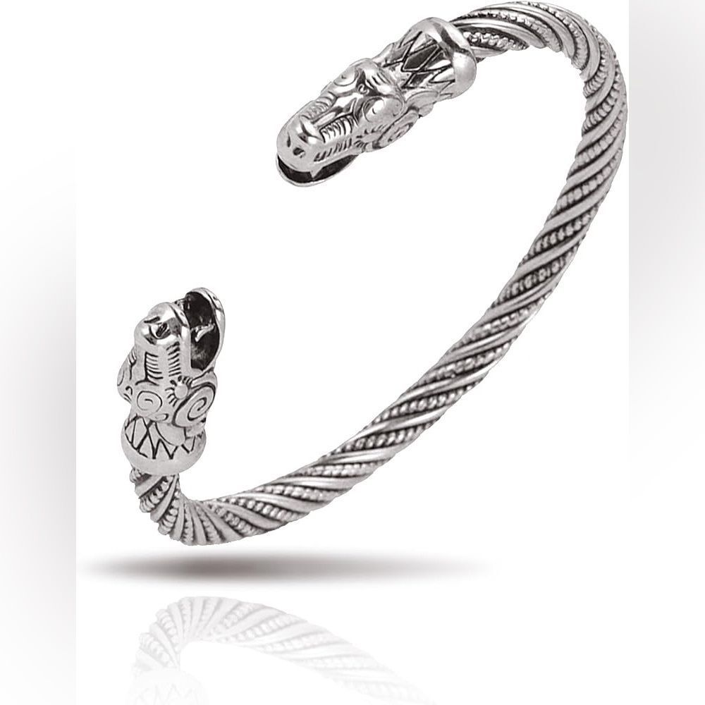 New Norse Viking Steel Cuff Bracelet – Men’s Dragon Head Torque Style